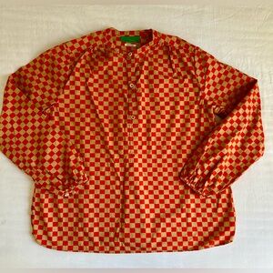 EUC -  St Martin Top in Poppy and Khaki Checker